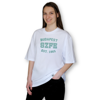 SZFE EST 1865 white oversized shirt mint font