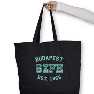 SZFE EST 1865 fekete totebag mentazöld felirattal