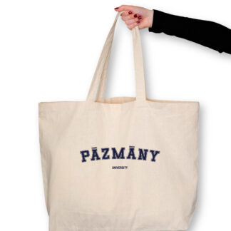 Pázmány University natúr totebag kék felirattal